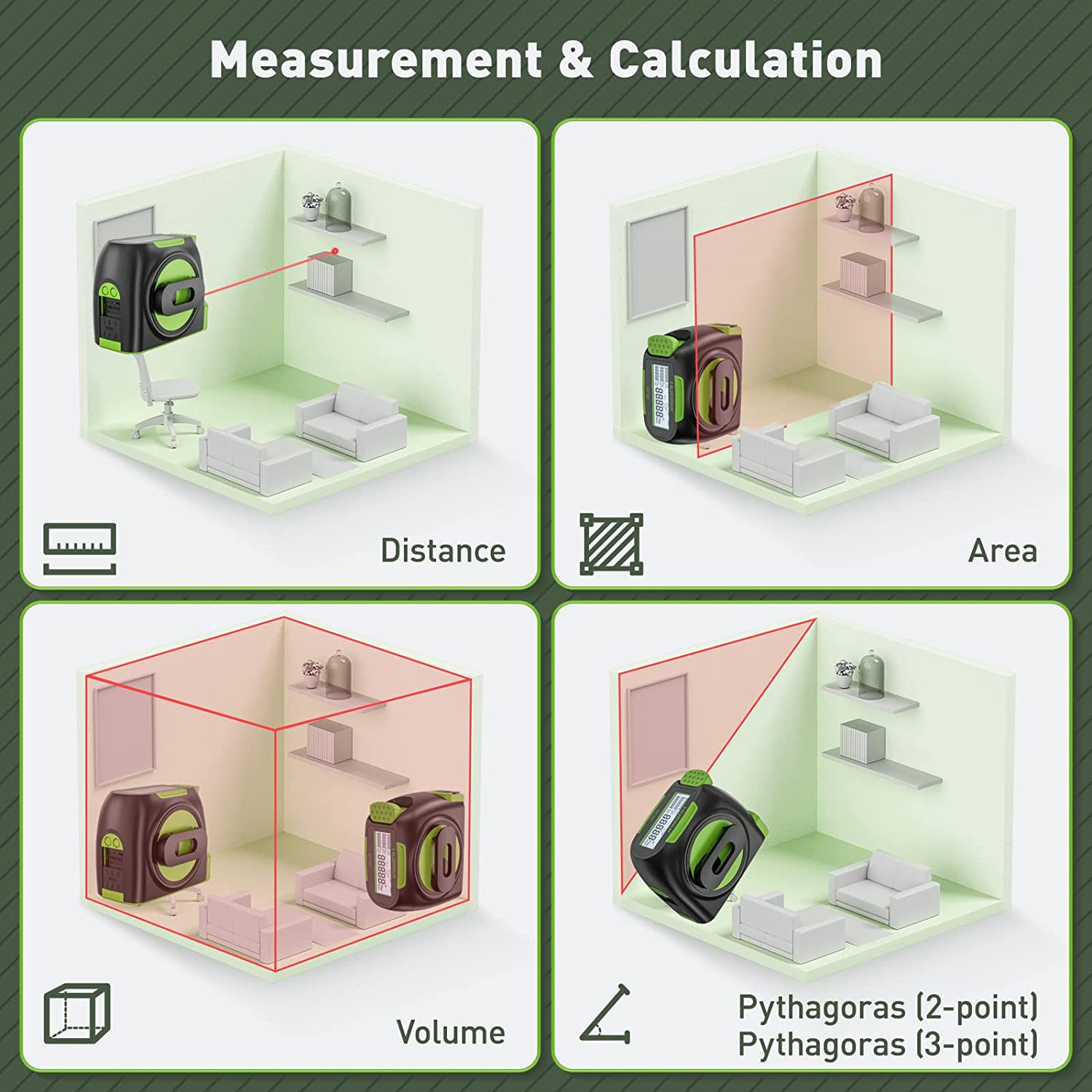 HUEPAR Digital 2-in-1 Laser Distance Measure and Traditional Physical Tape Measure DT30 - Image 3
