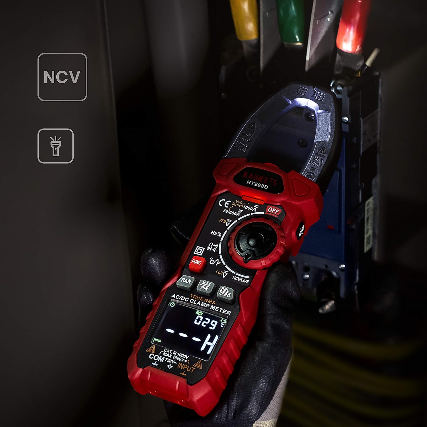 Kaiweets Inrush Clamp Meter, High Current 1000A, AC/DC, True RMS 6000 Counts, HT208D - Image 5