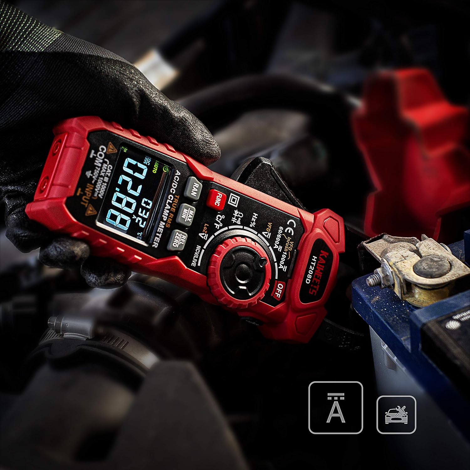 Kaiweets Inrush Clamp Meter, High Current 1000A, AC/DC, True RMS 6000 Counts, HT208D - Image 6