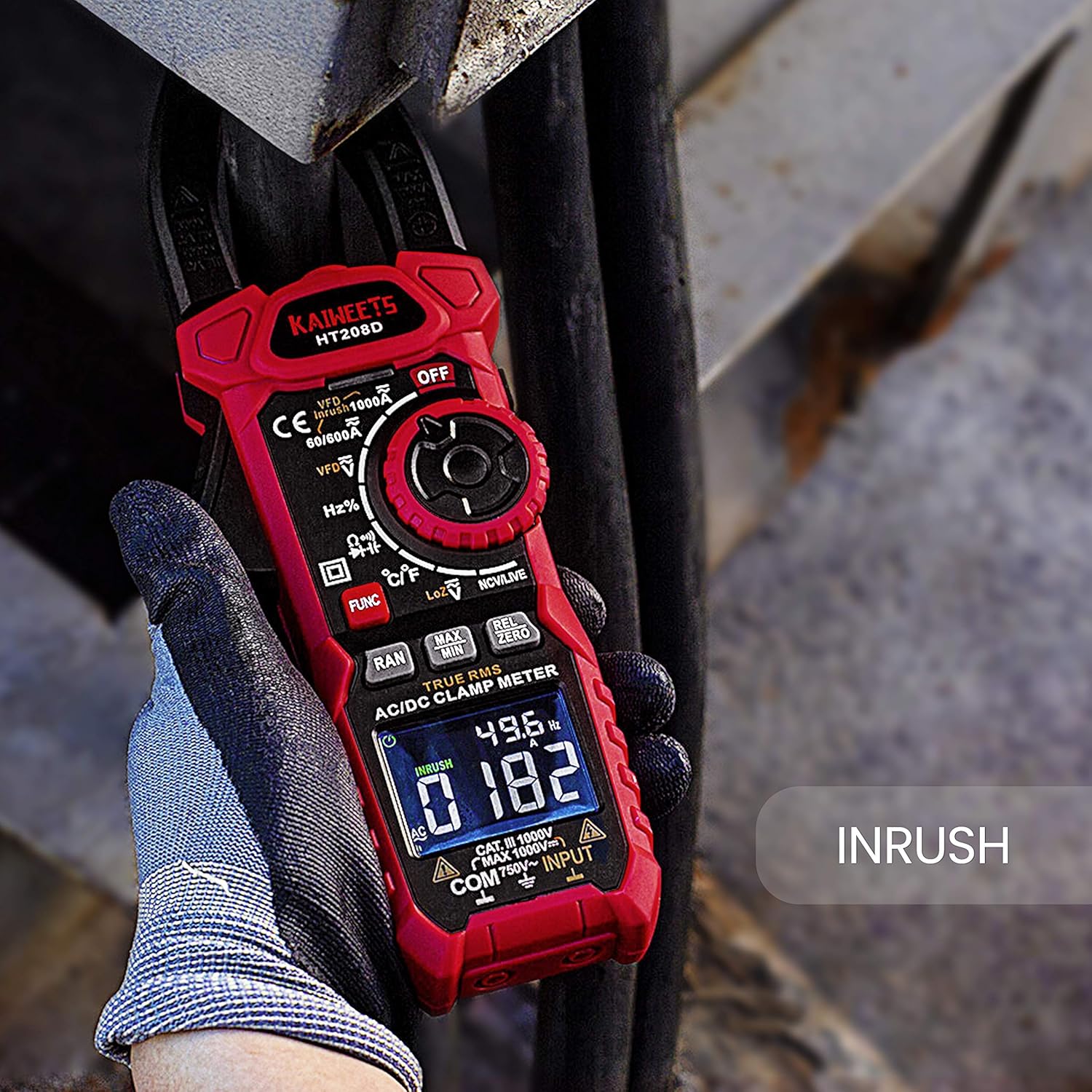 Kaiweets Inrush Clamp Meter, High Current 1000A, AC/DC, True RMS 6000 Counts, HT208D - Image 3