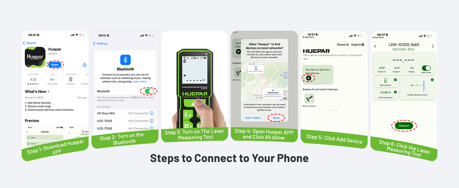 HUEPAR Digital Laser Distance Measure featuring Bluetooth App Control S120G BT - Image 13