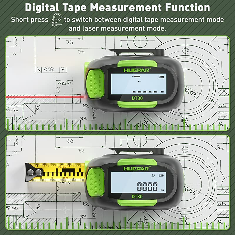 HUEPAR Digital 2-in-1 Laser Distance Measure and Traditional Physical Tape Measure DT30 - Image 13